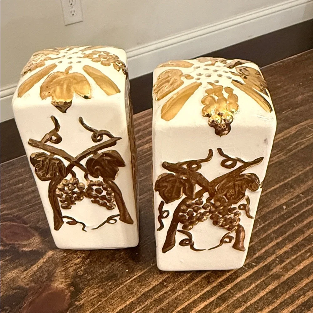Elegant Gold and Cream Ceramic Salt and Pepper Shakers